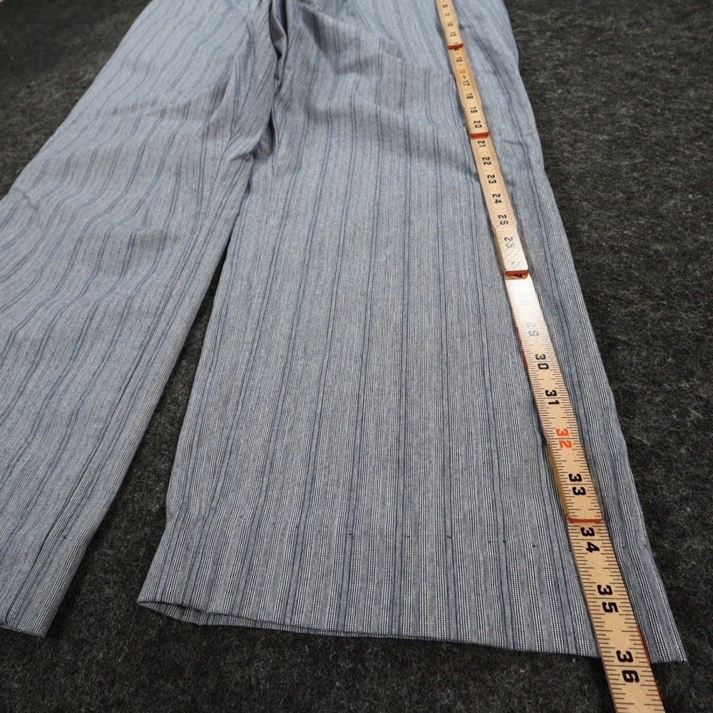 Chic Pull On Pants Womens 14 Petite Blue 100% Cotton Striped Elastic Waist - Picture 3 of 13